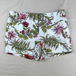 LOFT White Floral High Waist Women’s Shorts with Green & Pink Print